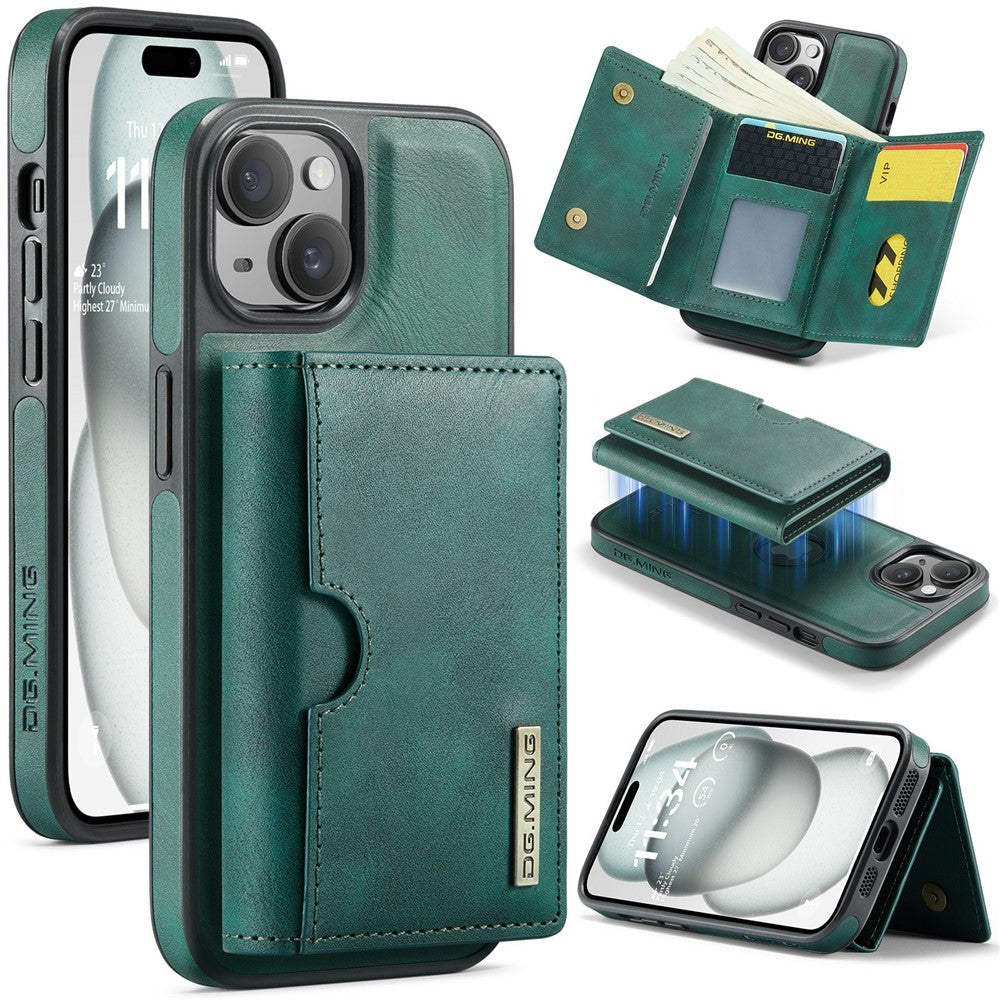 DG.MING M6 Series For iPhone 15 Plus Case Magnetic Wallet PU+PC+TPU Phone Cover