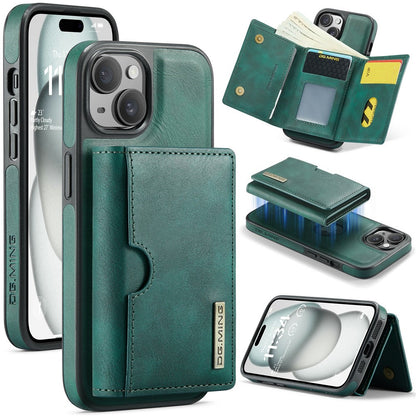 DG.MING M6 Series For iPhone 15 Plus Case Magnetic Wallet PU+PC+TPU Phone Cover