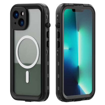 REDPEPPER Dot+ Series for iPhone 14 Plus IP68 Waterproof Clear Back Case Drop-proof Dust-proof Cover Compatible with Magsafe Charger