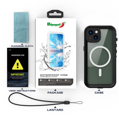 REDPEPPER Dot+ Series for iPhone 14 Plus IP68 Waterproof Clear Back Case Drop-proof Dust-proof Cover Compatible with Magsafe Charger