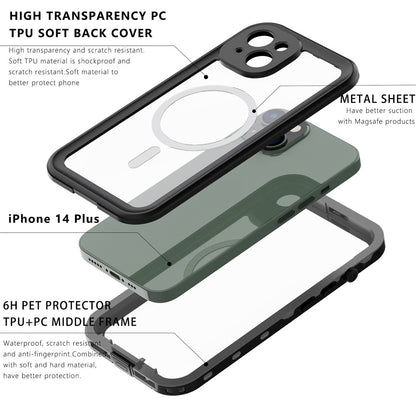 REDPEPPER Dot+ Series for iPhone 14 Plus IP68 Waterproof Clear Back Case Drop-proof Dust-proof Cover Compatible with Magsafe Charger