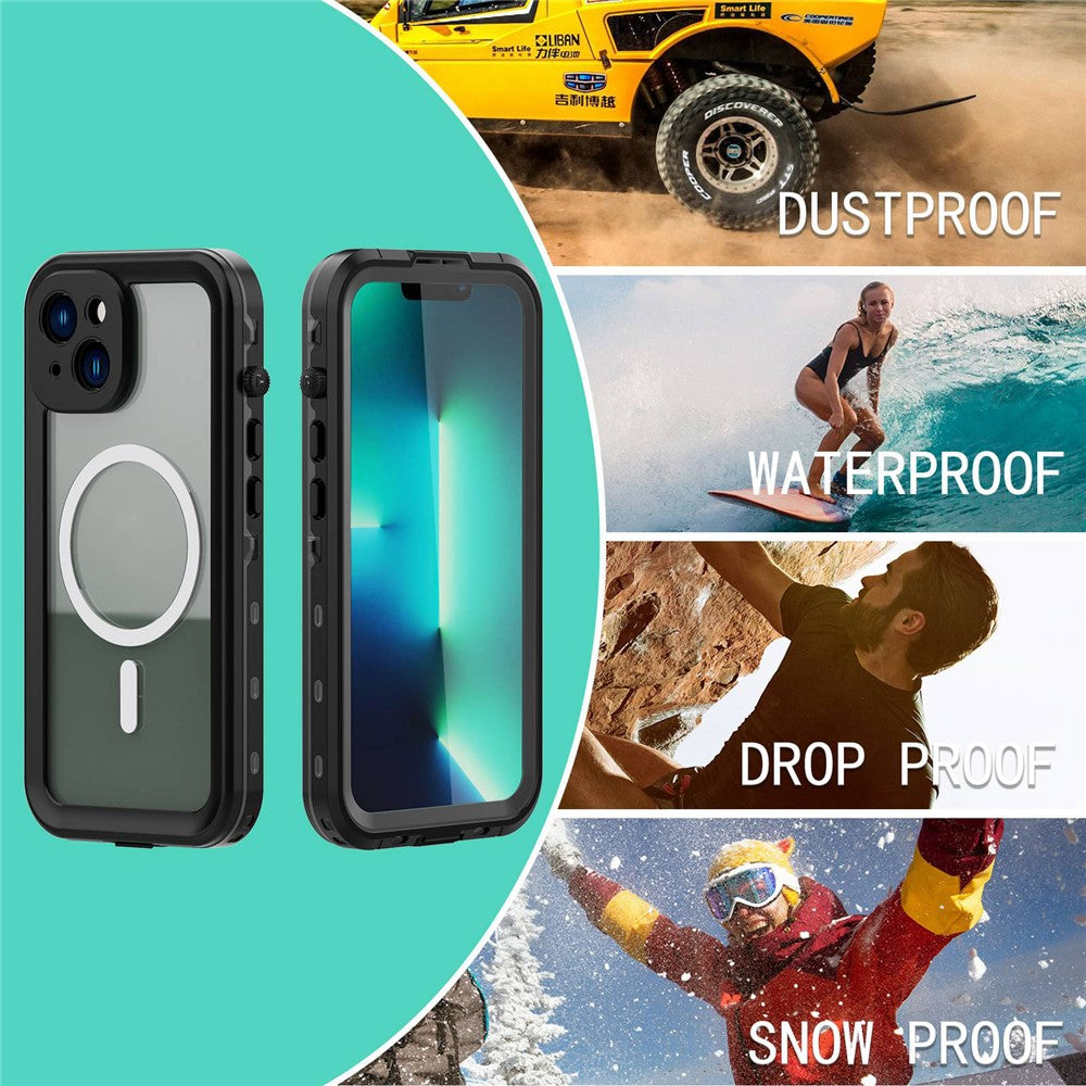 REDPEPPER Dot+ Series for iPhone 14 Plus IP68 Waterproof Clear Back Case Drop-proof Dust-proof Cover Compatible with Magsafe Charger