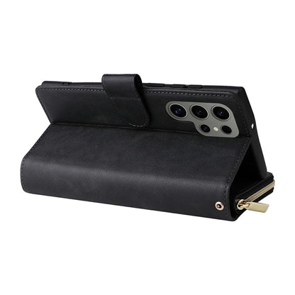 For Samsung Galaxy S25 Ultra Case Zipper Pocket PU Leather Phone Cover with Hand Strap