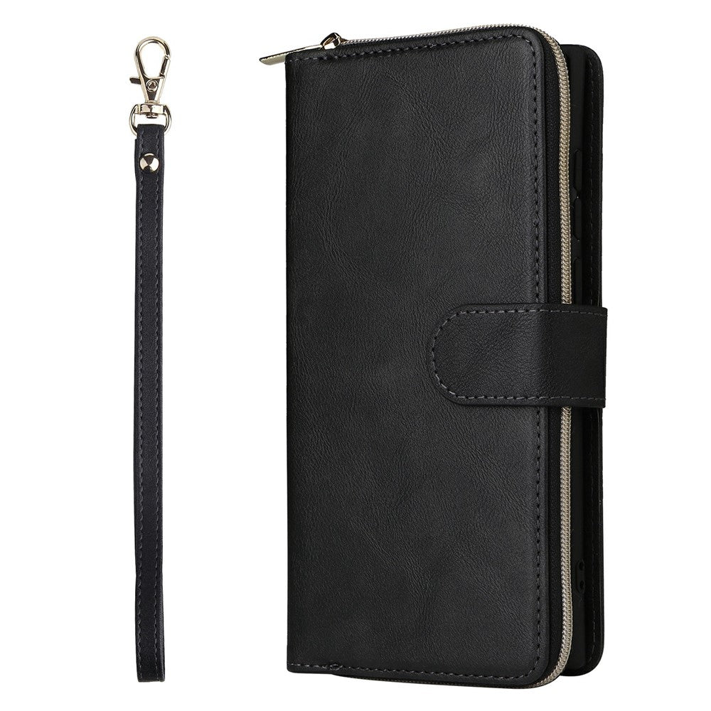 For Samsung Galaxy S25 Ultra Case Zipper Pocket PU Leather Phone Cover with Hand Strap