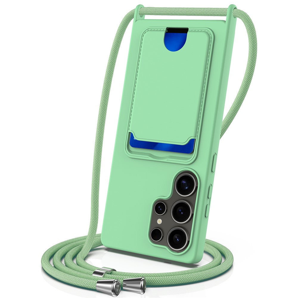 For Samsung Galaxy S25 Ultra Case Liquid Silicone Card Holder Back Phone Cover with Lanyard