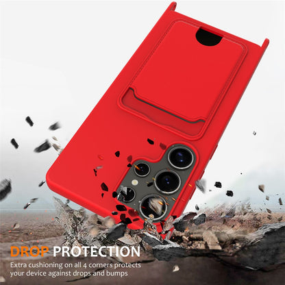 For Samsung Galaxy S25 Ultra Case Liquid Silicone Card Holder Back Phone Cover with Lanyard