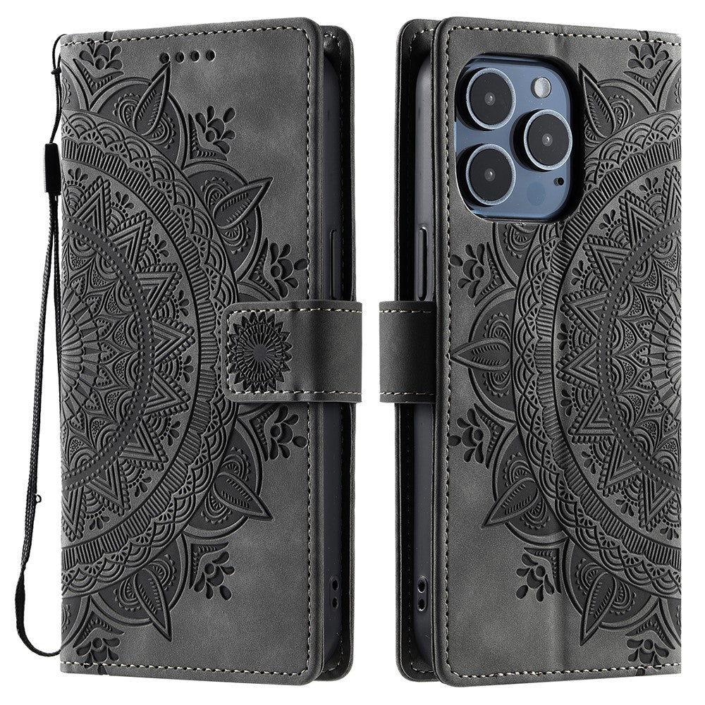Style 018 For iPhone 14 Pro Case Imprinted Totem Skin Feel Wallet Leather Phone Cover