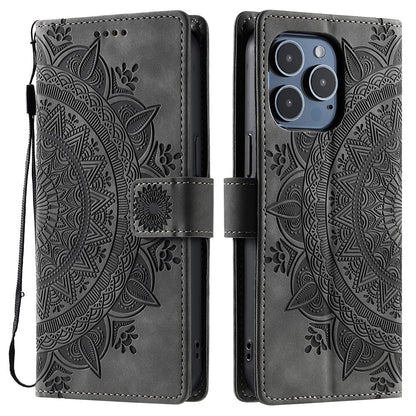 Style 018 For iPhone 14 Pro Case Imprinted Totem Skin Feel Wallet Leather Phone Cover