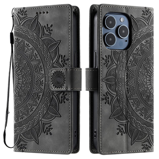Style 018 For iPhone 14 Pro Case Imprinted Totem Skin Feel Wallet Leather Phone Cover