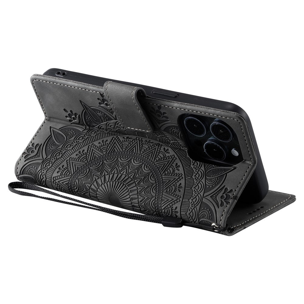 Style 018 For iPhone 14 Pro Case Imprinted Totem Skin Feel Wallet Leather Phone Cover