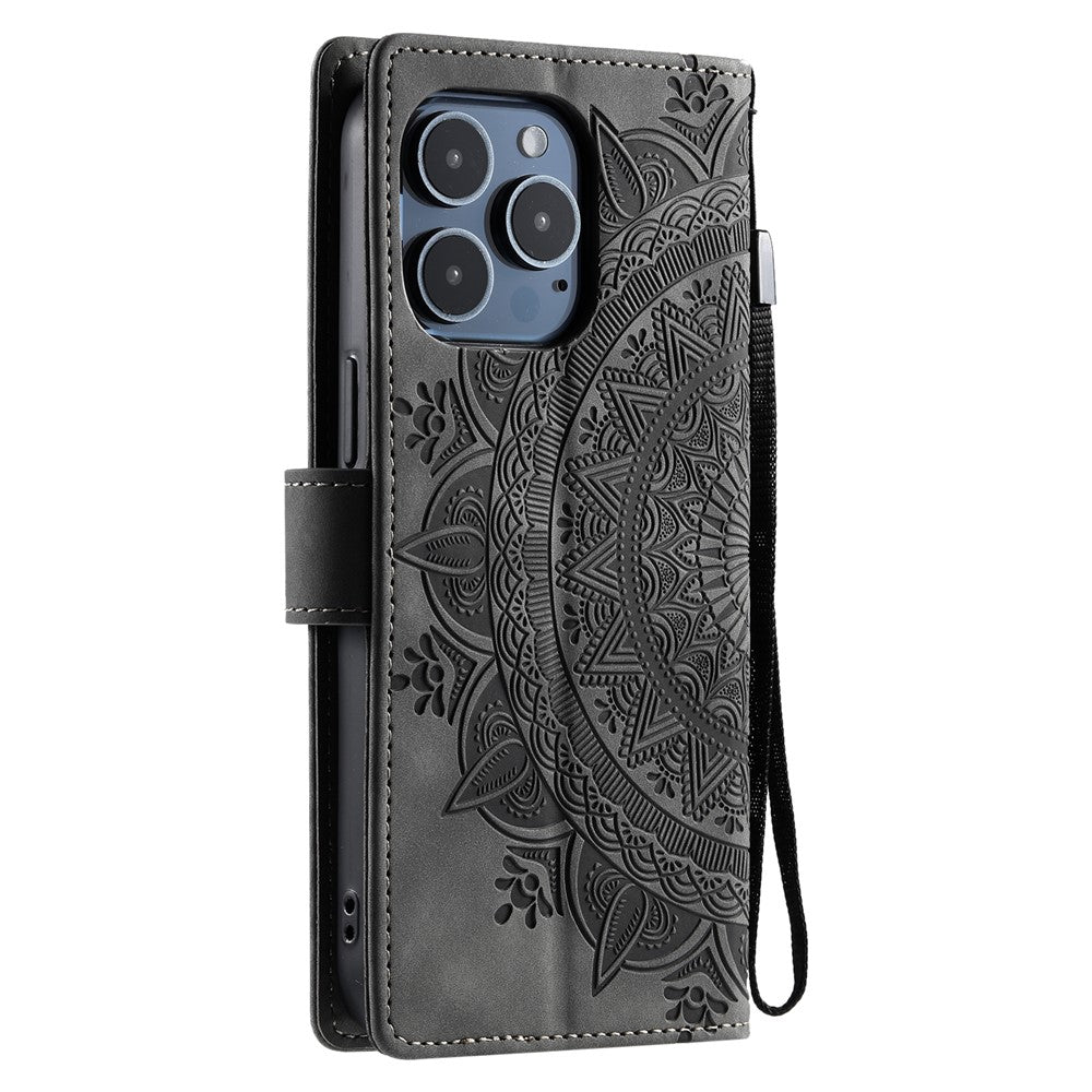 Style 018 For iPhone 14 Pro Case Imprinted Totem Skin Feel Wallet Leather Phone Cover