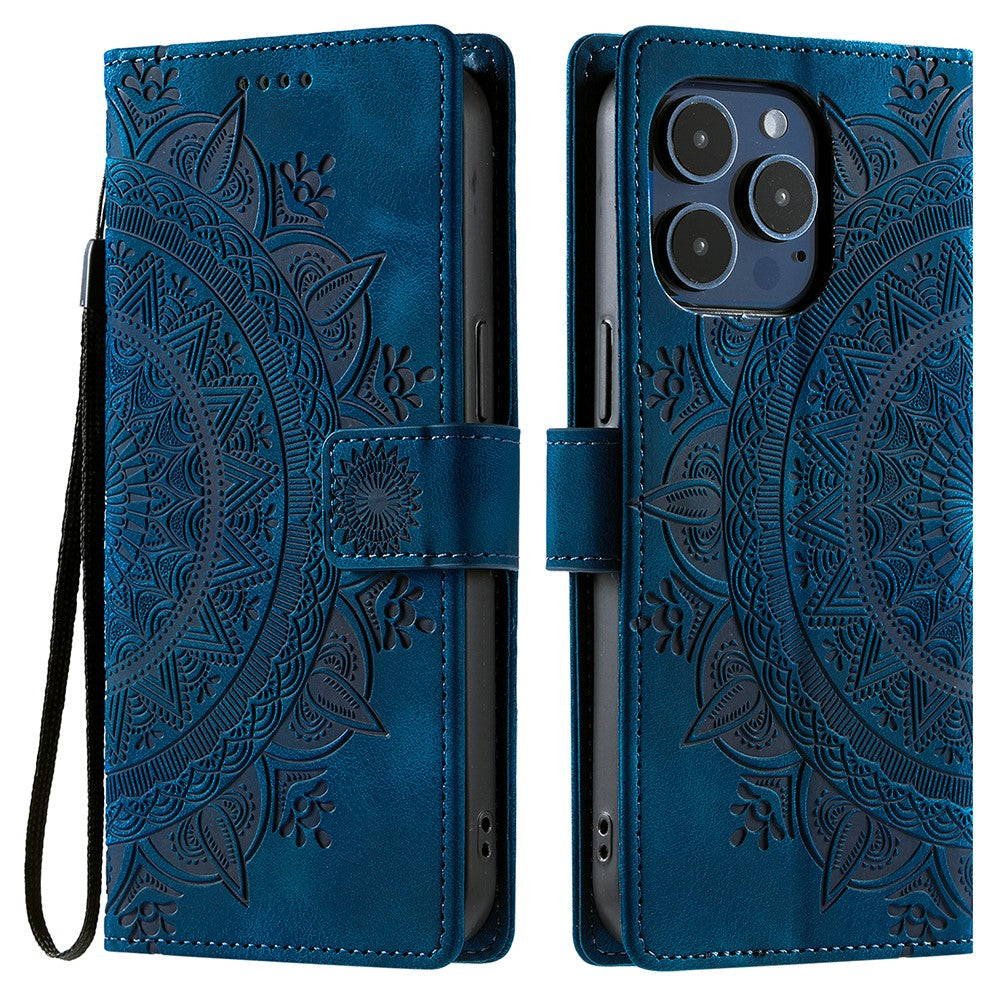 Style 018 For iPhone 14 Pro Case Imprinted Totem Skin Feel Wallet Leather Phone Cover