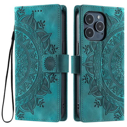 Style 018 For iPhone 14 Pro Case Imprinted Totem Skin Feel Wallet Leather Phone Cover