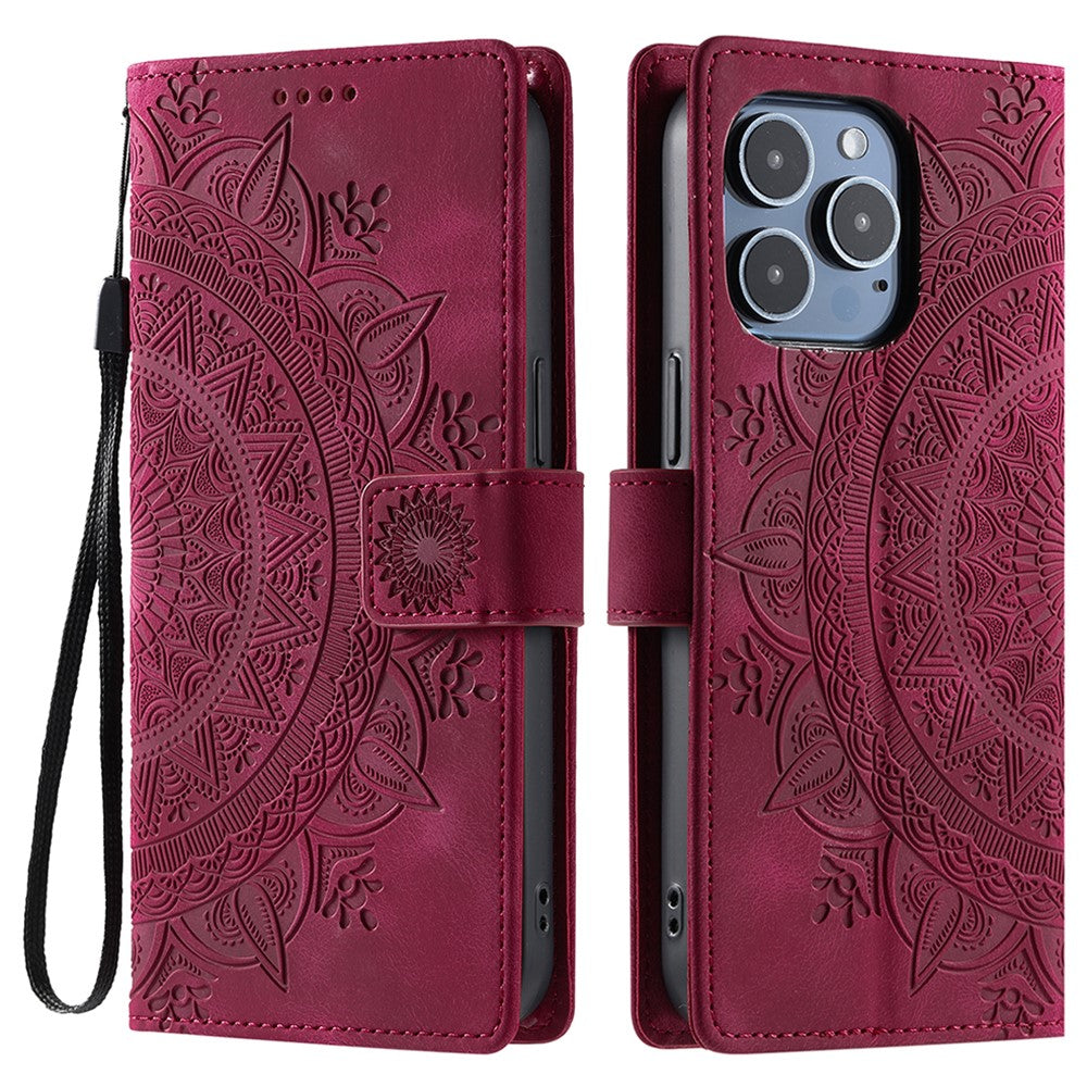 Style 018 For iPhone 14 Pro Case Imprinted Totem Skin Feel Wallet Leather Phone Cover