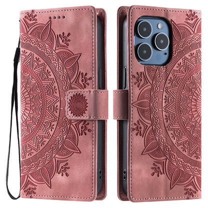 Style 018 For iPhone 14 Pro Case Imprinted Totem Skin Feel Wallet Leather Phone Cover