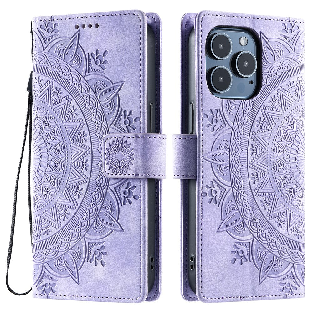 Style 018 For iPhone 14 Pro Case Imprinted Totem Skin Feel Wallet Leather Phone Cover