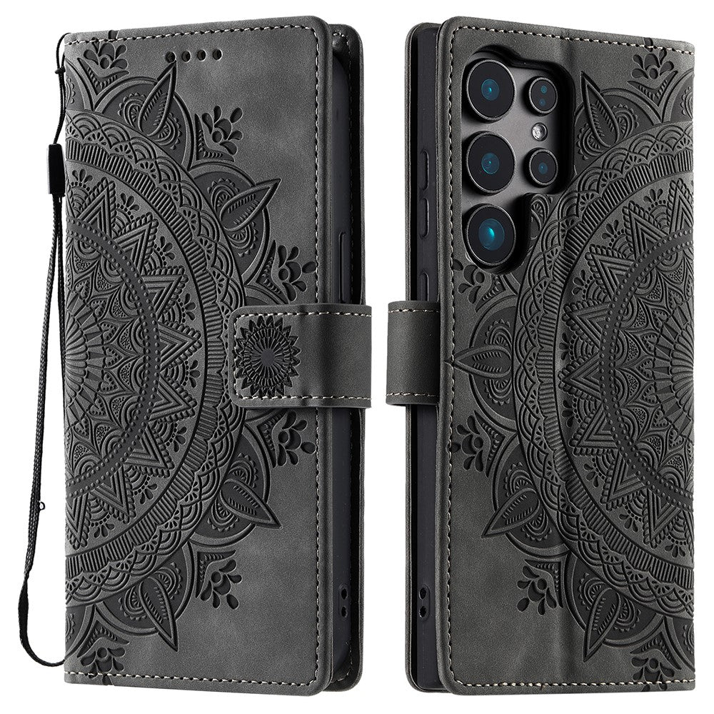 Style 018 For Samsung Galaxy S25 Ultra Case Imprinted Totem Skin Feel Wallet Leather Phone Cover