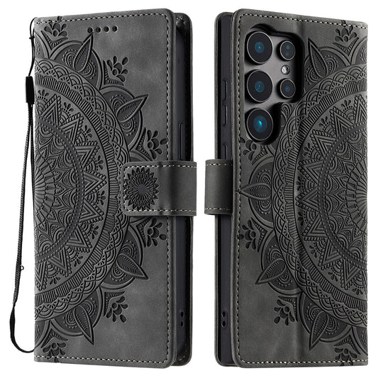 Style 018 For Samsung Galaxy S25 Ultra Case Imprinted Totem Skin Feel Wallet Leather Phone Cover