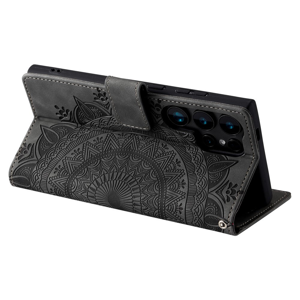 Style 018 For Samsung Galaxy S25 Ultra Case Imprinted Totem Skin Feel Wallet Leather Phone Cover
