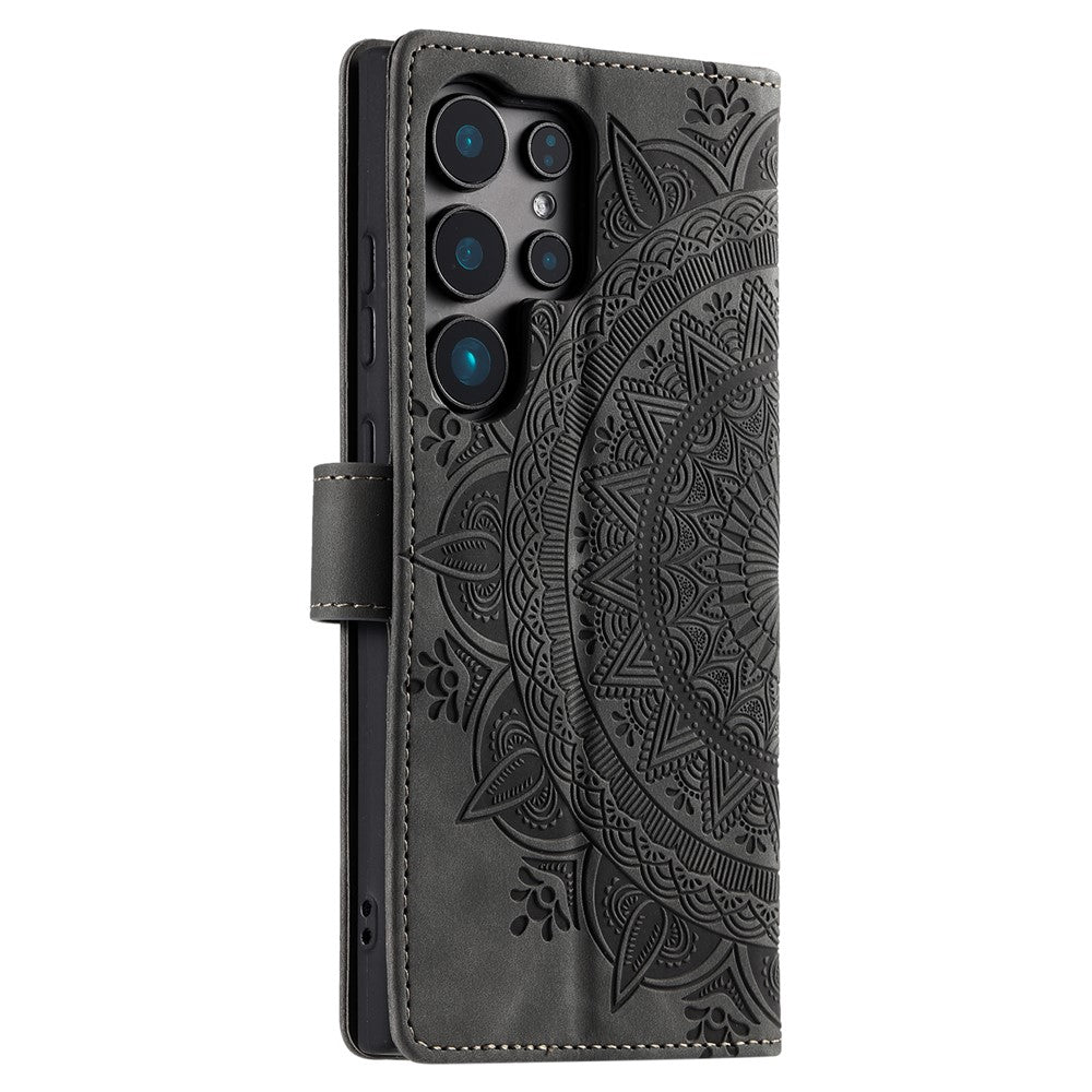 Style 018 For Samsung Galaxy S25 Ultra Case Imprinted Totem Skin Feel Wallet Leather Phone Cover