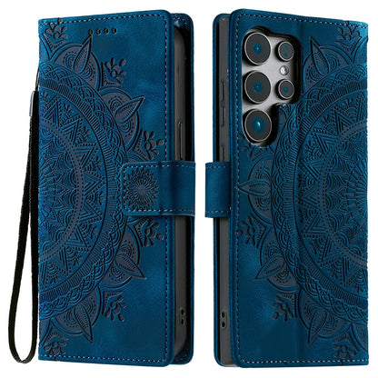 Style 018 For Samsung Galaxy S25 Ultra Case Imprinted Totem Skin Feel Wallet Leather Phone Cover