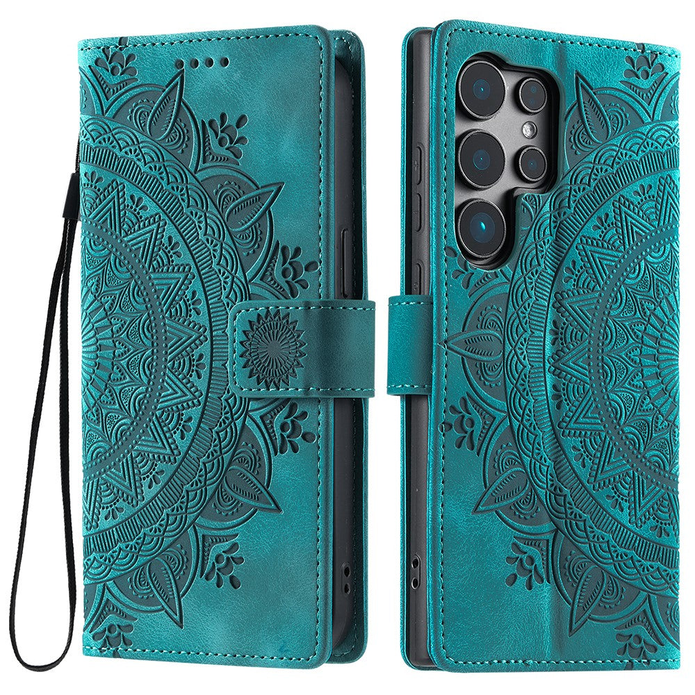 Style 018 For Samsung Galaxy S25 Ultra Case Imprinted Totem Skin Feel Wallet Leather Phone Cover