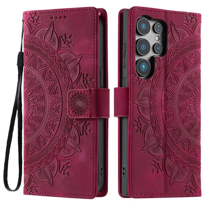 Style 018 For Samsung Galaxy S25 Ultra Case Imprinted Totem Skin Feel Wallet Leather Phone Cover