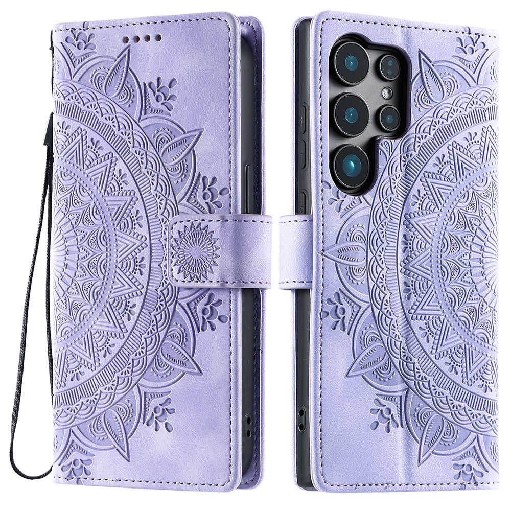 Style 018 For Samsung Galaxy S25 Ultra Case Imprinted Totem Skin Feel Wallet Leather Phone Cover
