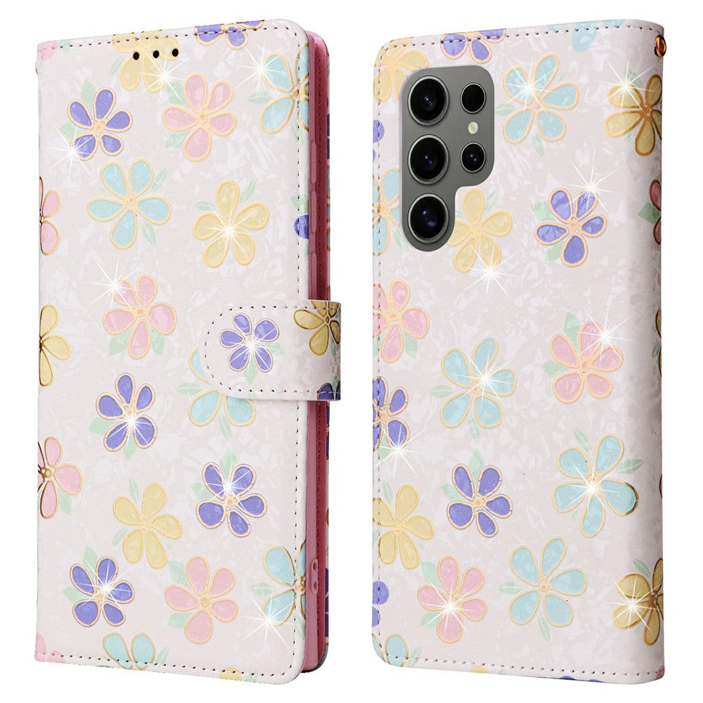 For Samsung Galaxy S25 Ultra Case RFID Blocking Flower Leather Phone Cover