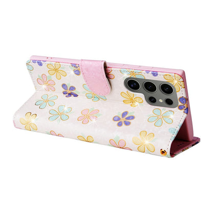 For Samsung Galaxy S25 Ultra Case RFID Blocking Flower Leather Phone Cover