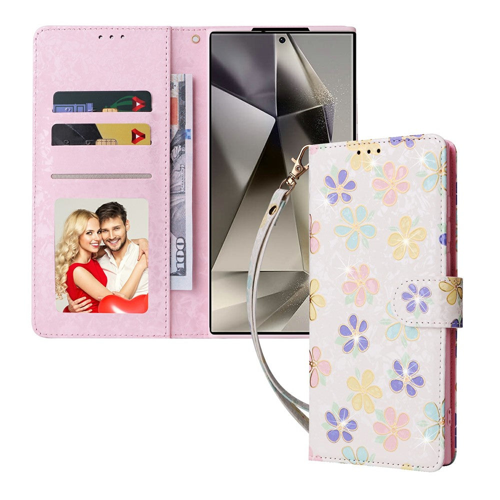 For Samsung Galaxy S25 Ultra Case RFID Blocking Flower Leather Phone Cover