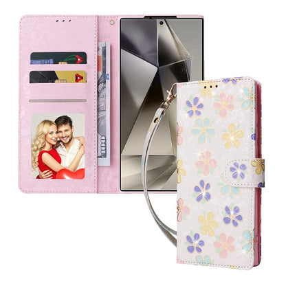 For Samsung Galaxy S25 Ultra Case RFID Blocking Flower Leather Phone Cover