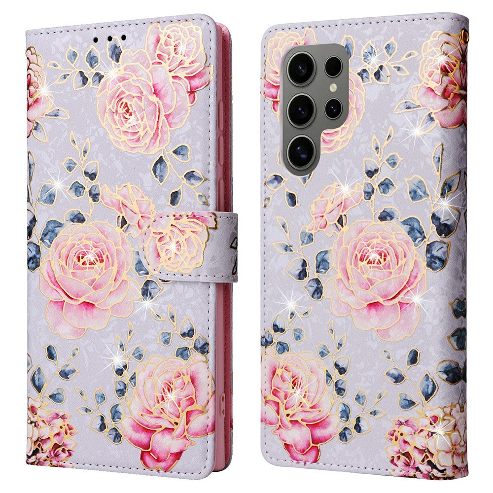 For Samsung Galaxy S25 Ultra Case RFID Blocking Flower Leather Phone Cover