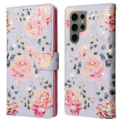 For Samsung Galaxy S25 Ultra Case RFID Blocking Flower Leather Phone Cover
