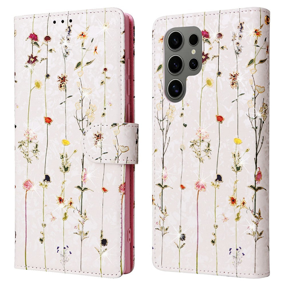 For Samsung Galaxy S25 Ultra Case RFID Blocking Flower Leather Phone Cover