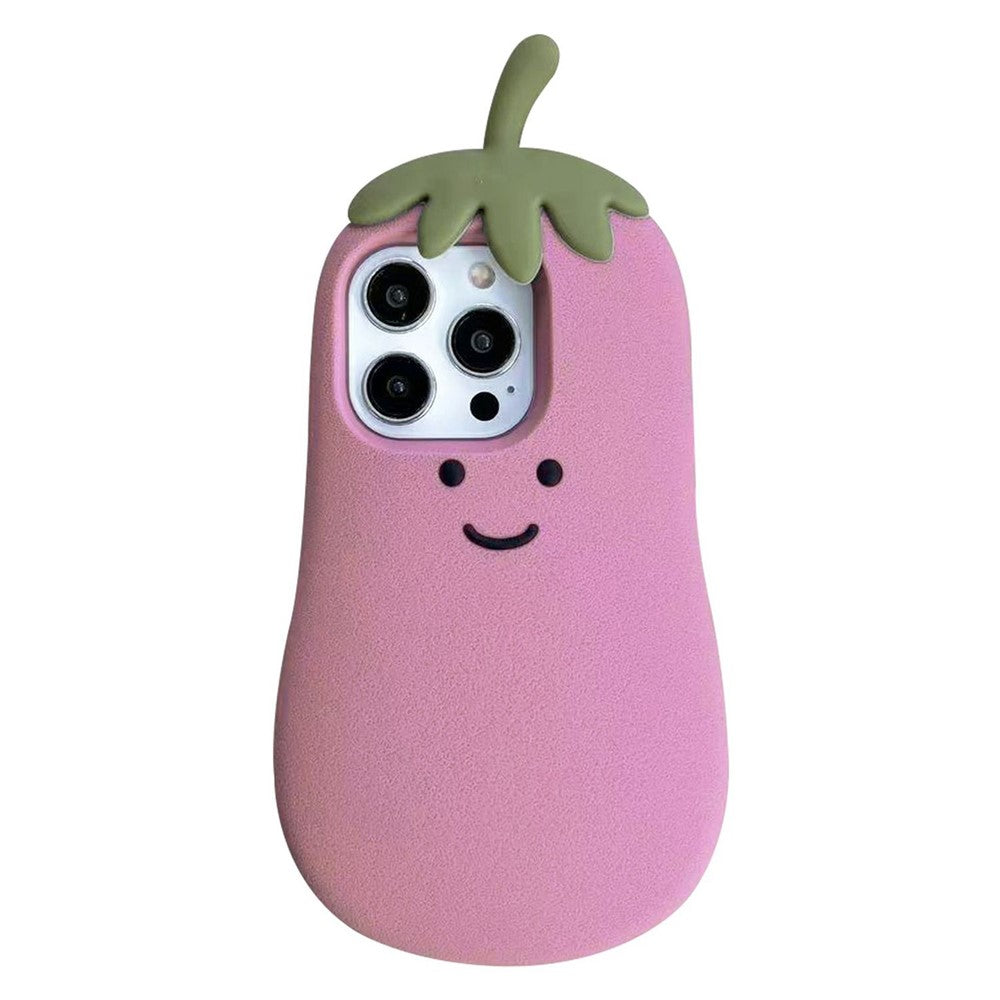 For iPhone 14 Pro Case Cartoon Smile Eggplant Soft Silicone Phone Cover