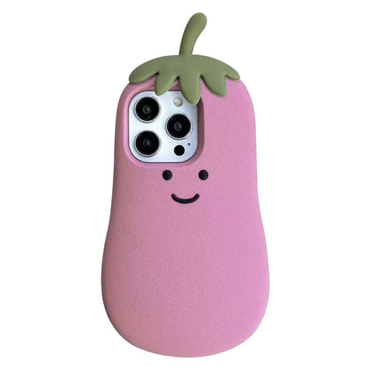 For iPhone 14 Pro Case Cartoon Smile Eggplant Soft Silicone Phone Cover