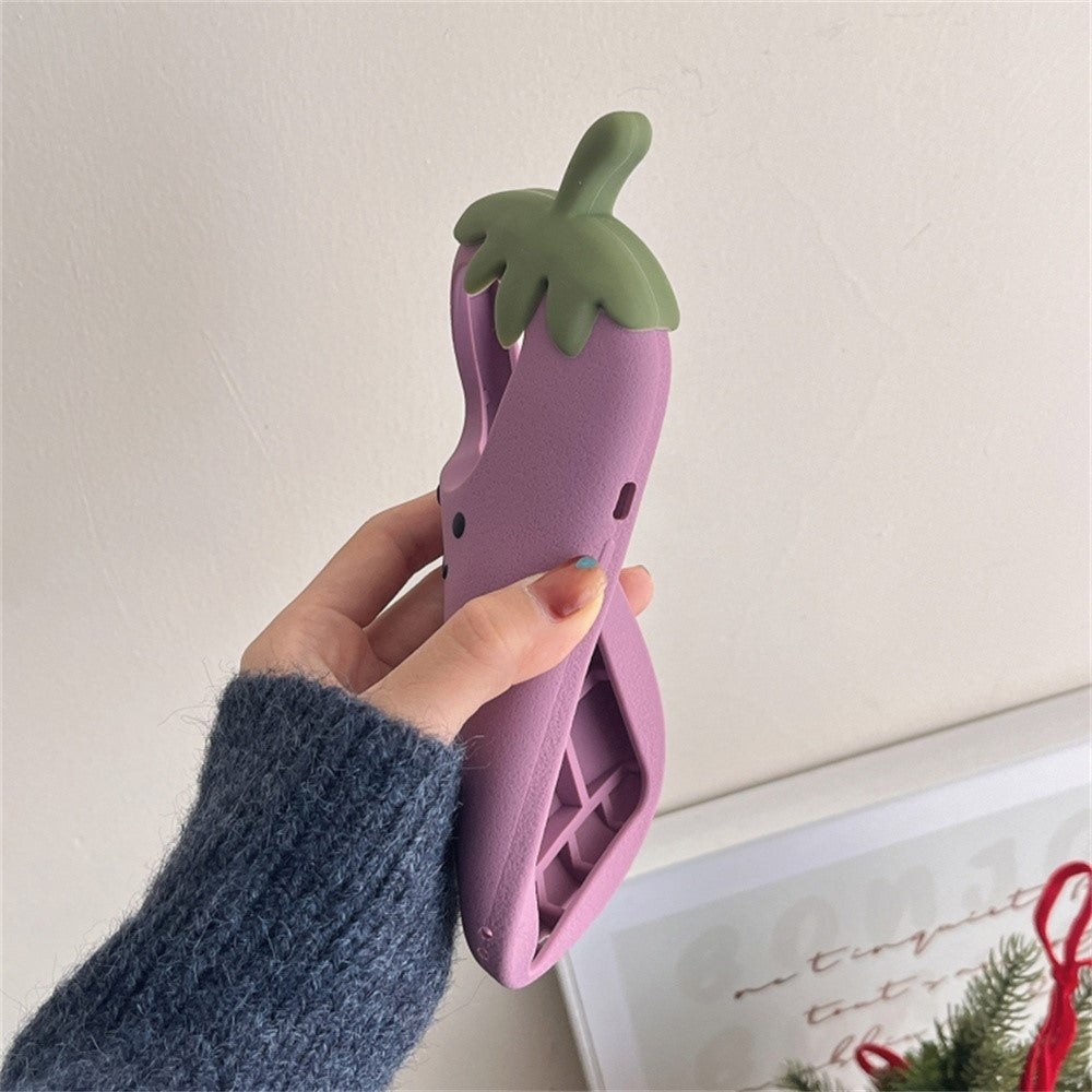 For iPhone 14 Pro Case Cartoon Smile Eggplant Soft Silicone Phone Cover