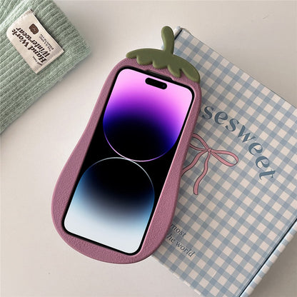For iPhone 14 Pro Case Cartoon Smile Eggplant Soft Silicone Phone Cover