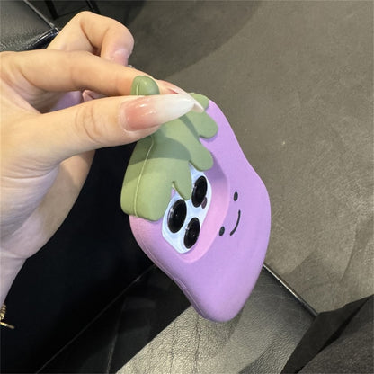 For iPhone 14 Pro Case Cartoon Smile Eggplant Soft Silicone Phone Cover
