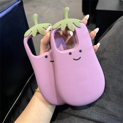 For iPhone 14 Pro Case Cartoon Smile Eggplant Soft Silicone Phone Cover