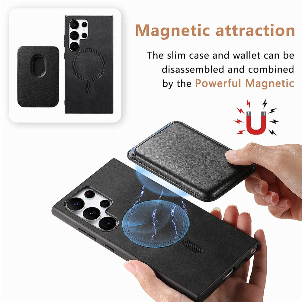 For Samsung Galaxy S25 Ultra Case Detachable Magnetic Card Bag Leather Phone Back Cover