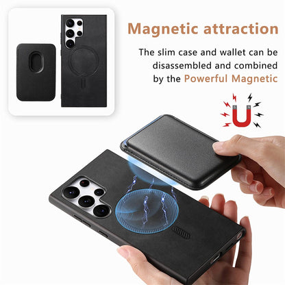 For Samsung Galaxy S25 Ultra Case Detachable Magnetic Card Bag Leather Phone Back Cover