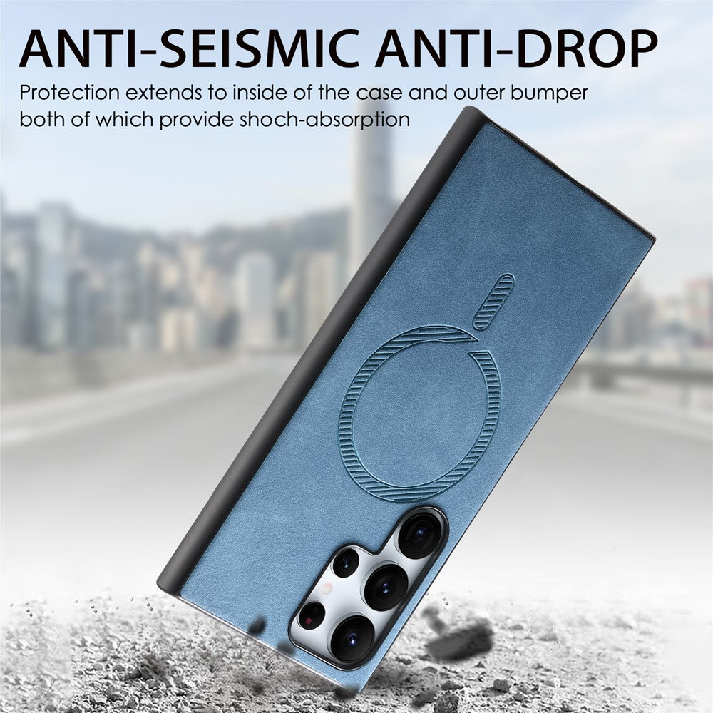 For Samsung Galaxy S25 Ultra Leather Back Magnetic Case Skin-touch Phone Cover