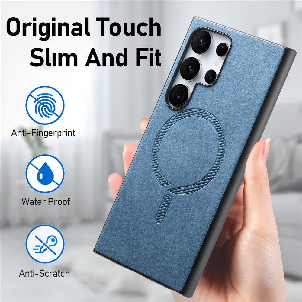 For Samsung Galaxy S25 Ultra Leather Back Magnetic Case Skin-touch Phone Cover