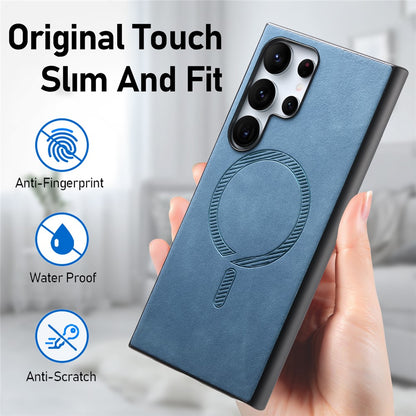 For Samsung Galaxy S25 Ultra Leather Back Magnetic Case Skin-touch Phone Cover