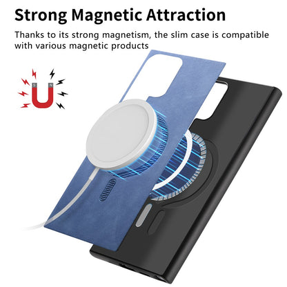 For Samsung Galaxy S25 Ultra Leather Back Magnetic Case Skin-touch Phone Cover