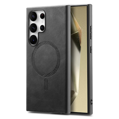 For Samsung Galaxy S25 Ultra Leather Back Magnetic Case Skin-touch Phone Cover