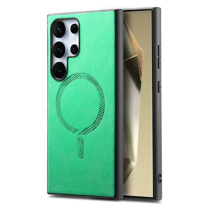 For Samsung Galaxy S25 Ultra Leather Back Magnetic Case Skin-touch Phone Cover