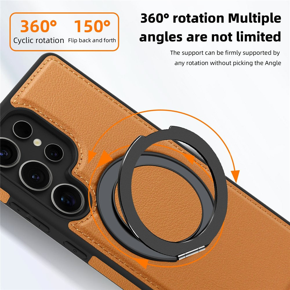 For Samsung Galaxy S25 Ultra Case with Ring Kickstand Magnetic Case PU Leather Back Cover